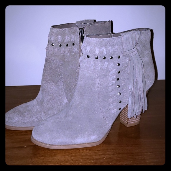 Jade Suede Fringe Booties by INC (NWT) - Picture 1 of 7